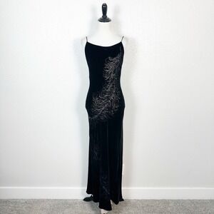 BCBGMaxAzria Vintage Y2K Fairy Grunge Formal Velvet Embellished Feather Gown 2/4